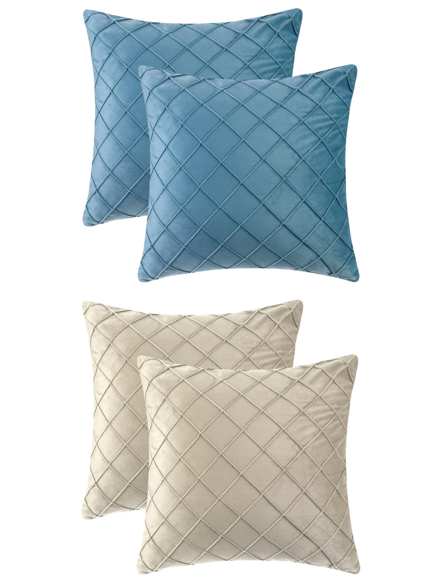 Unique Bargains 4Pcs Velvet Geometric Textured Pillow Covers Home Decor Cushion Covers Beige/Blue 18" x 18"