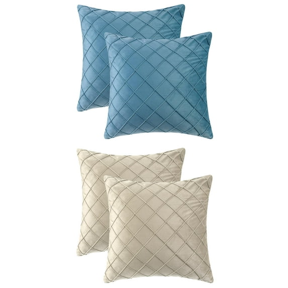 Unique Bargains 4Pcs Velvet Geometric Textured Pillow Covers Home Decor Cushion Covers Beige/Blue 18" x 18"