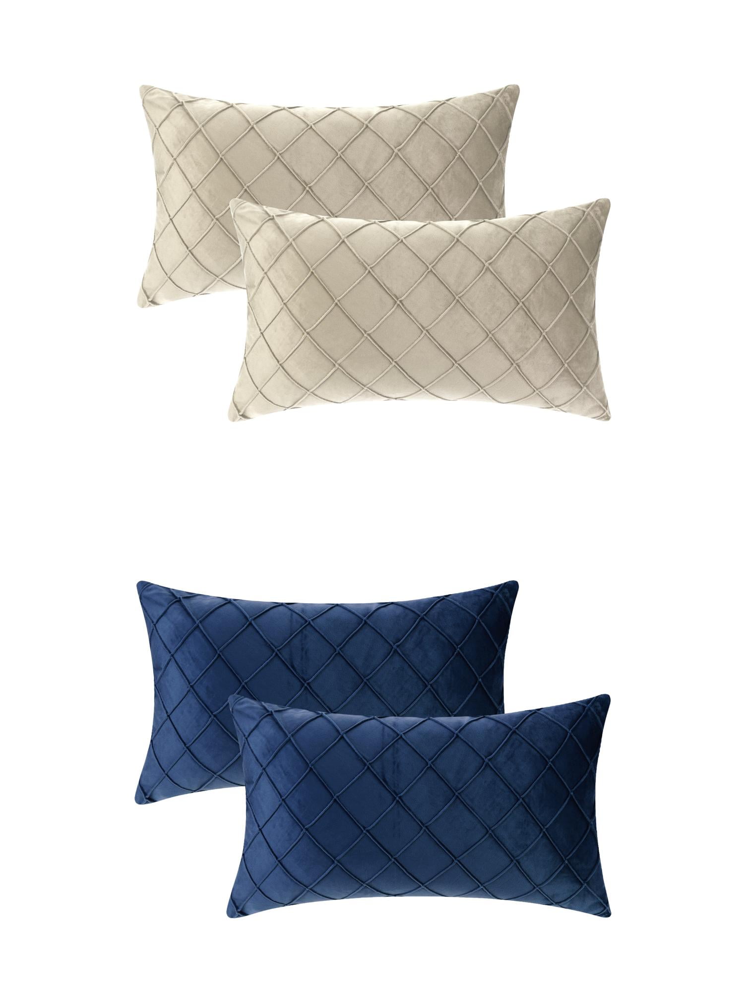 Unique Bargains 4Pcs Velvet Geometric Textured Pillow Covers Home Decor Cushion Covers Beige/Navy Blue 12" x 20"