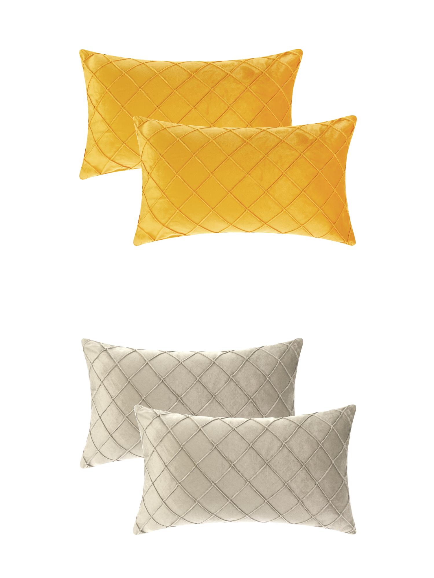 Unique Bargains 4Pcs Velvet Geometric Textured Pillow Covers Home Decor Cushion Covers Beige/Yellow 12" x 20"