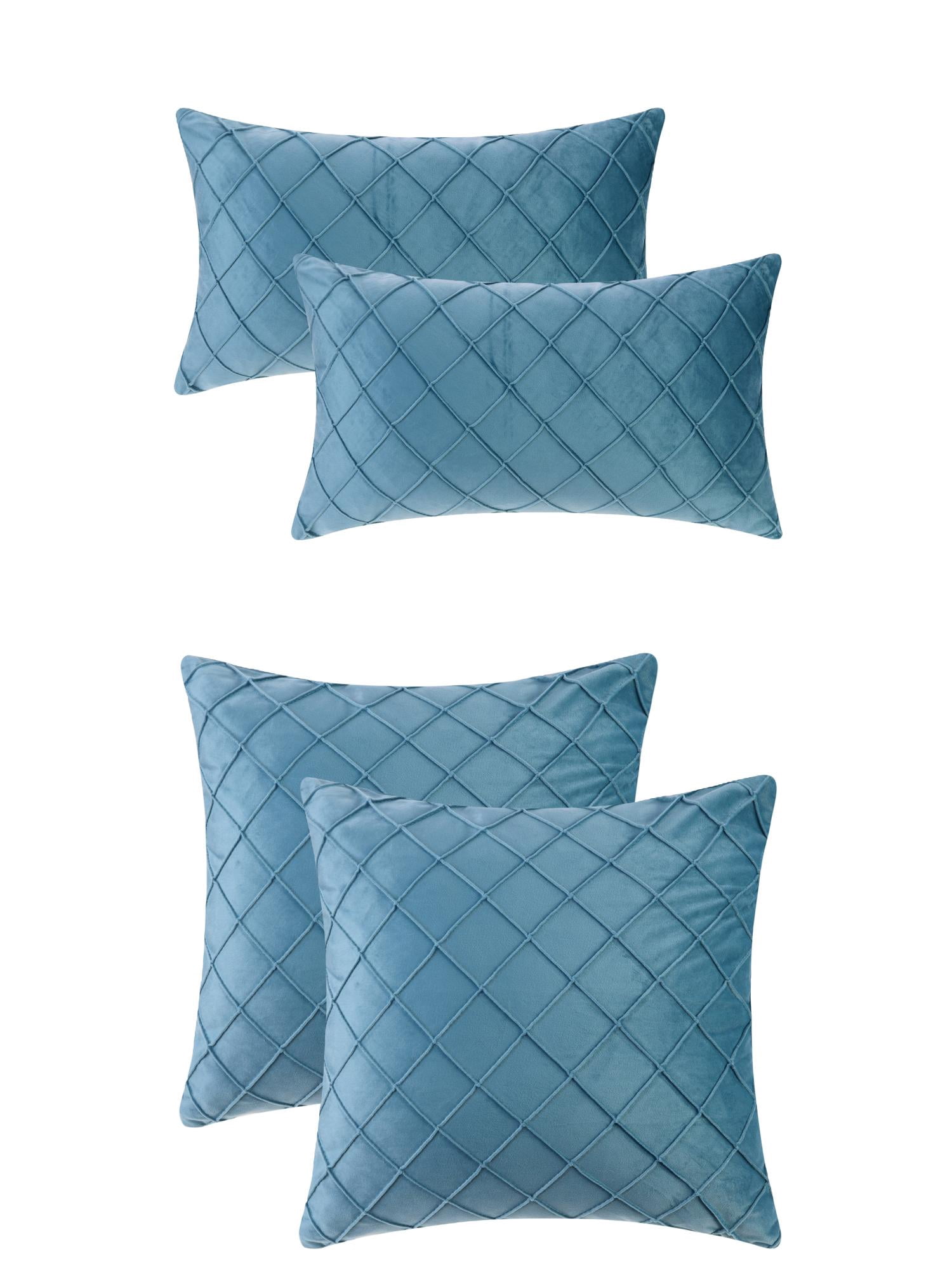 Unique Bargains 4Pcs Velvet Geometric Textured Pillow Covers Home Decor Cushion Covers Blue 12" x 20"/18" x 18"