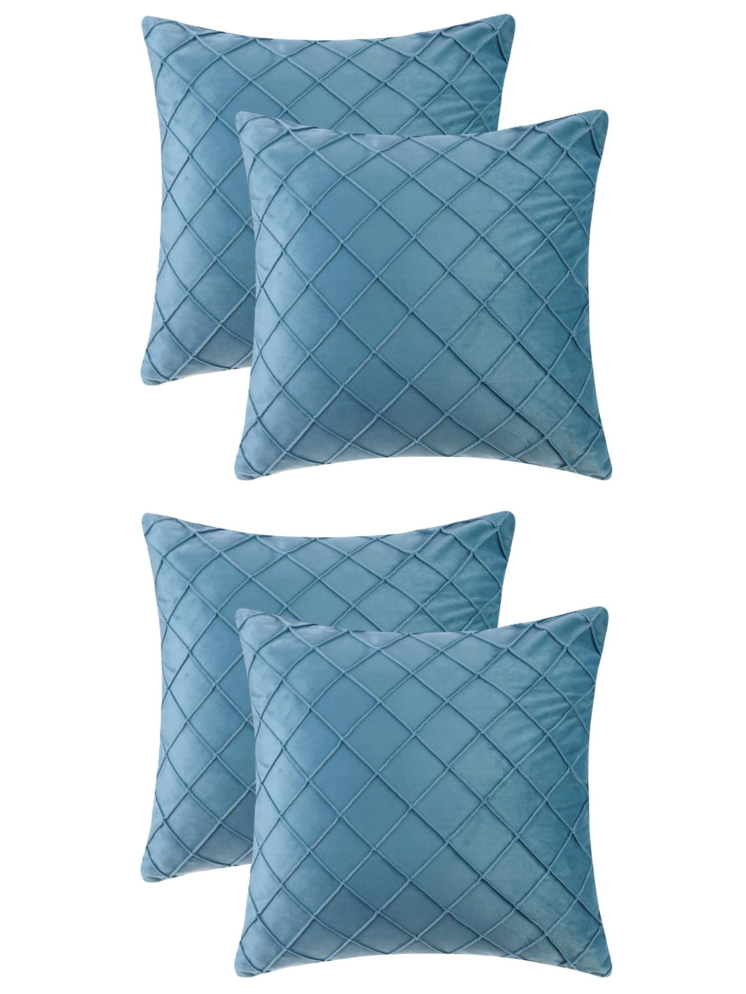 Unique Bargains 4Pcs Velvet Geometric Textured Pillow Covers Home Decor Cushion Covers Blue 18" x 18"