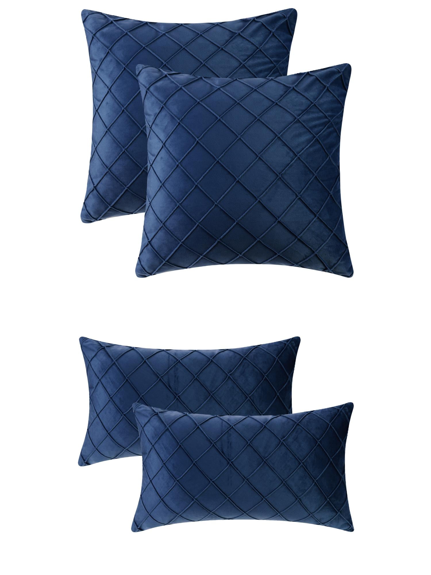 Unique Bargains 4Pcs Velvet Geometric Textured Pillow Covers Home Decor Cushion Covers Navy Blue 12" x 20"/18" x 18"