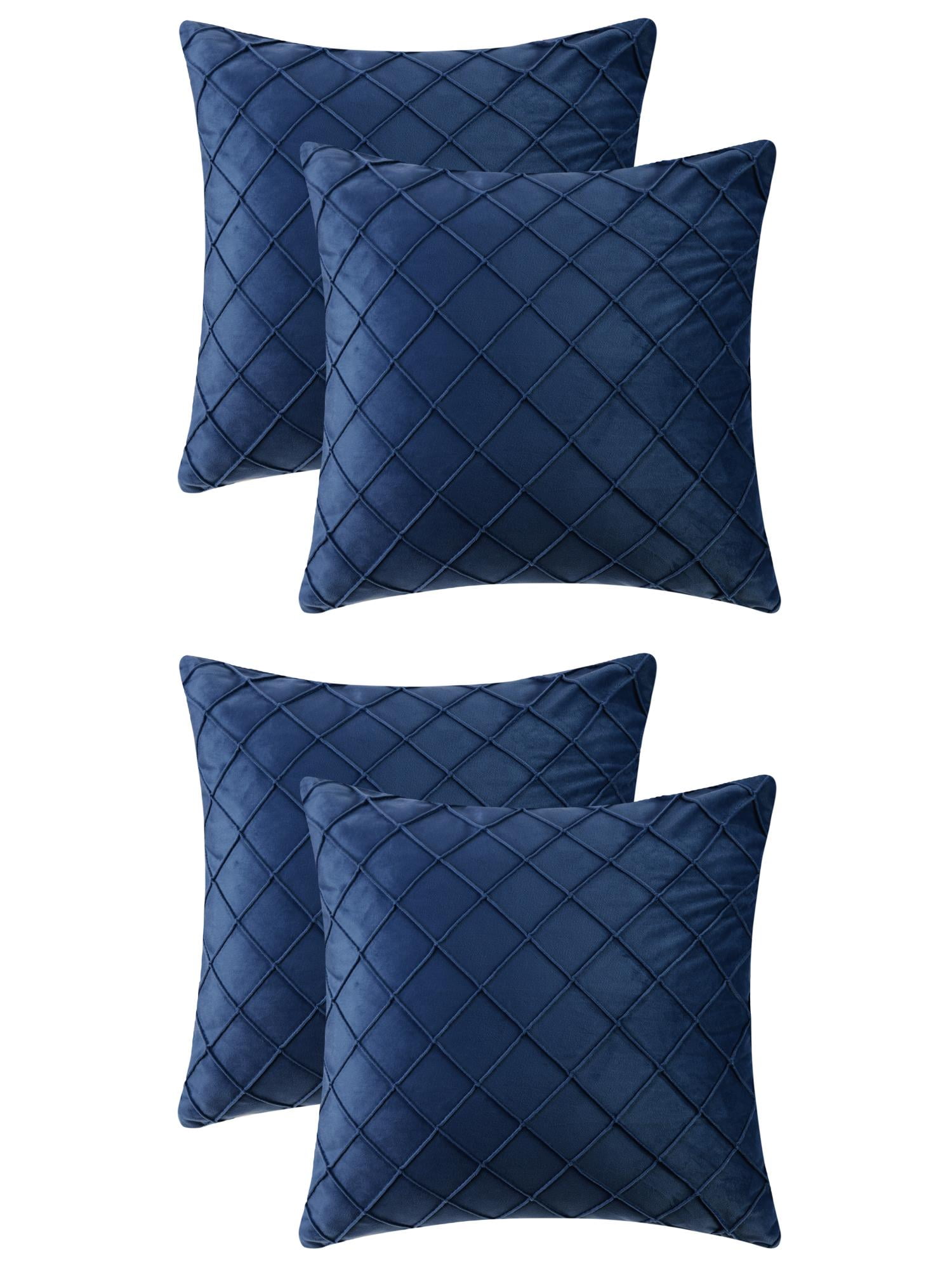Unique Bargains 4Pcs Velvet Geometric Textured Pillow Covers Home Decor Cushion Covers Navy Blue 18" x 18"