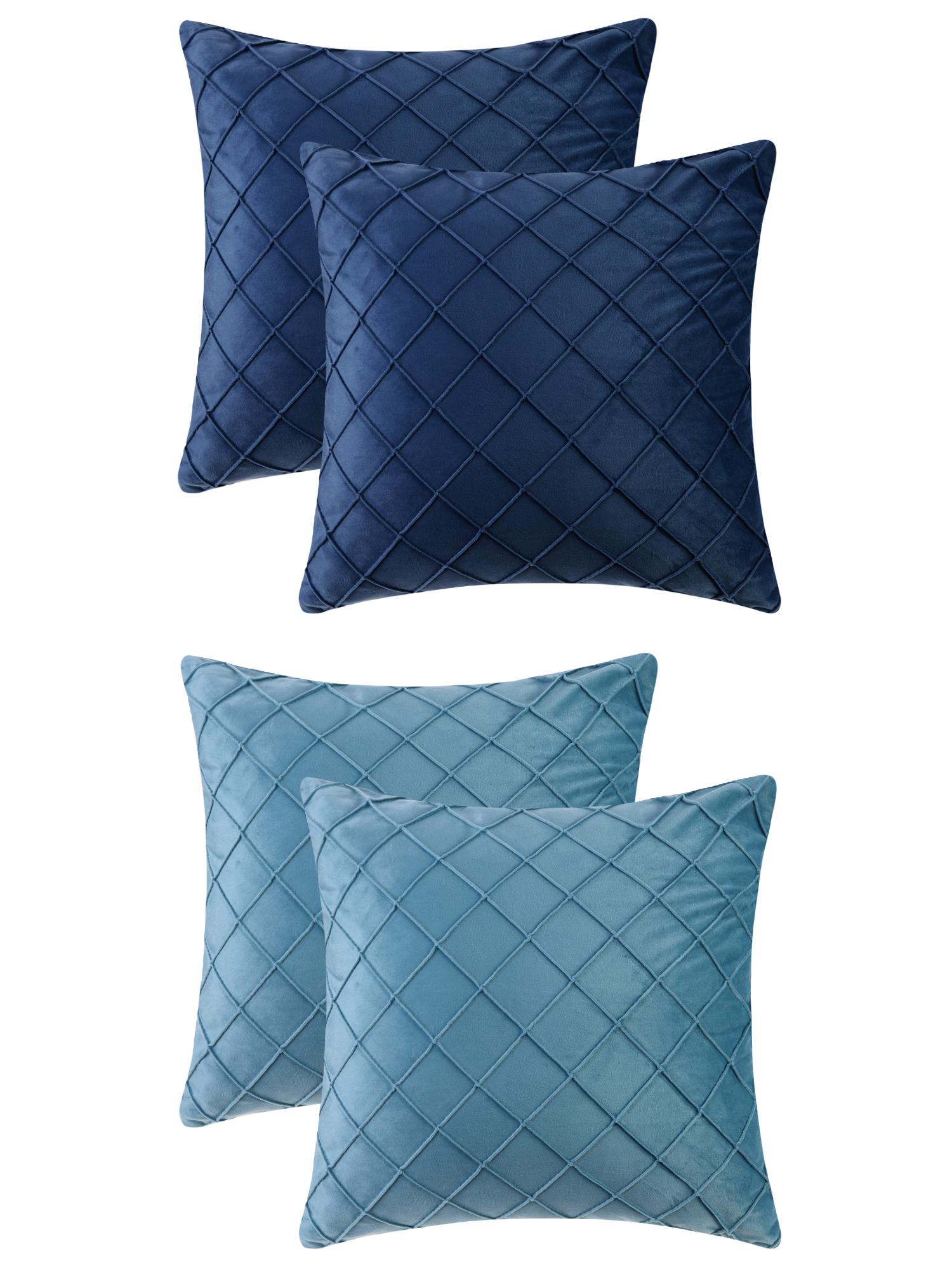 Unique Bargains 4Pcs Velvet Geometric Textured Pillow Covers Home Decor Cushion Covers Navy Blue/Blue 18" x 18"