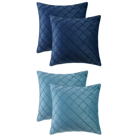 Unique Bargains 4Pcs Velvet Geometric Textured Pillow Covers Home Decor Cushion Covers Navy Blue/Blue 18" x 18"