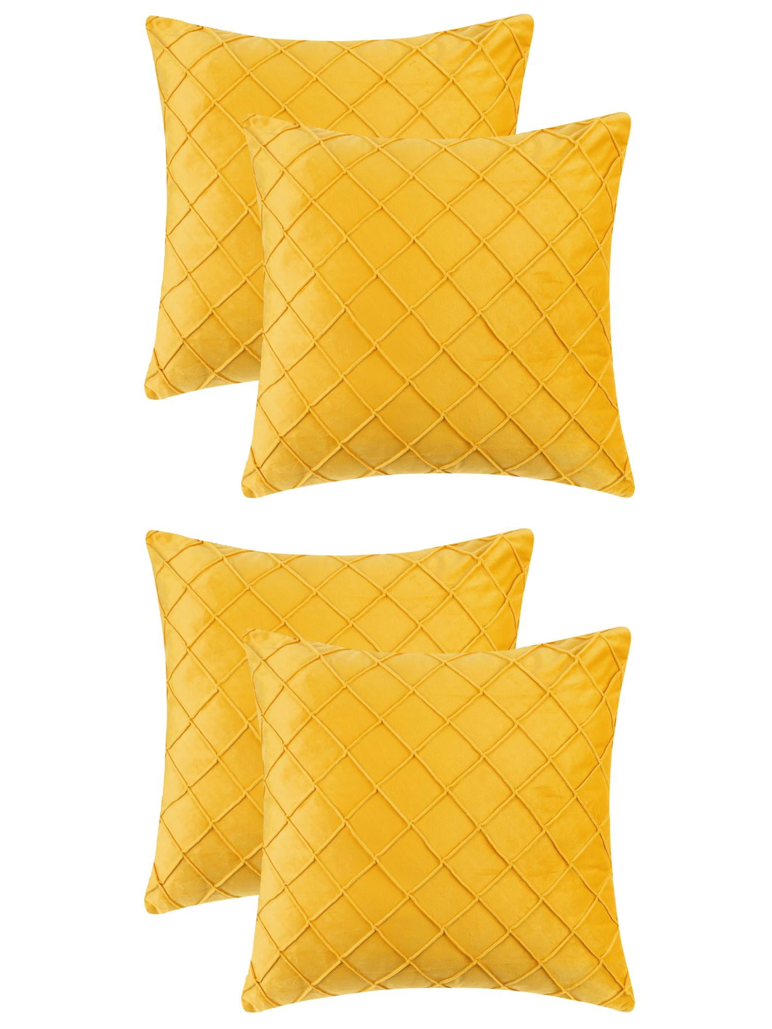 Unique Bargains 4Pcs Velvet Geometric Textured Pillow Covers Home Decor Cushion Covers Yellow 18" x 18"