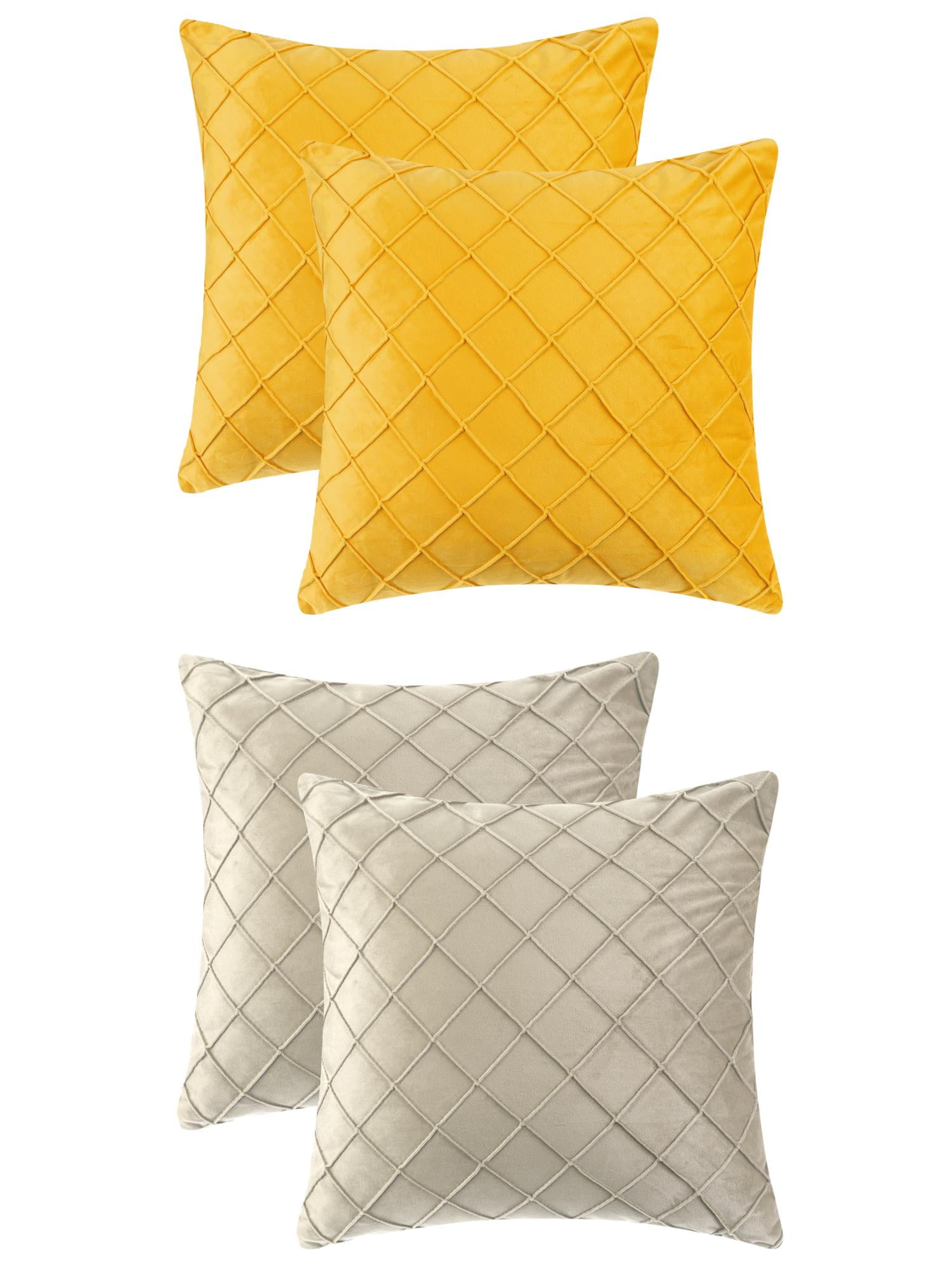 Unique Bargains 4Pcs Velvet Geometric Textured Pillow Covers Home Decor Cushion Covers Yellow/Beige 18" x 18"