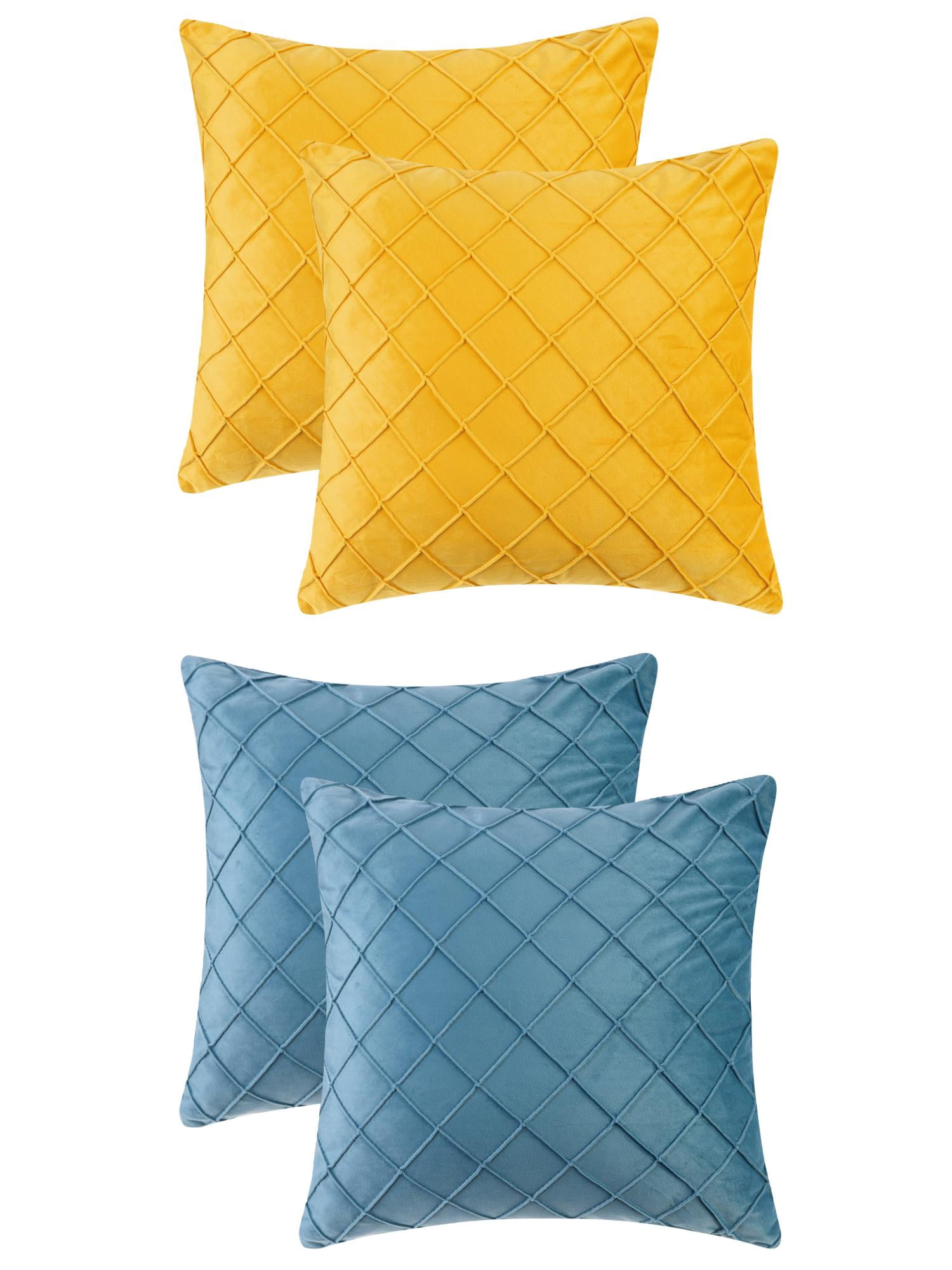 Unique Bargains 4Pcs Velvet Geometric Textured Pillow Covers Home Decor Cushion Covers Yellow/Blue 18" x 18"