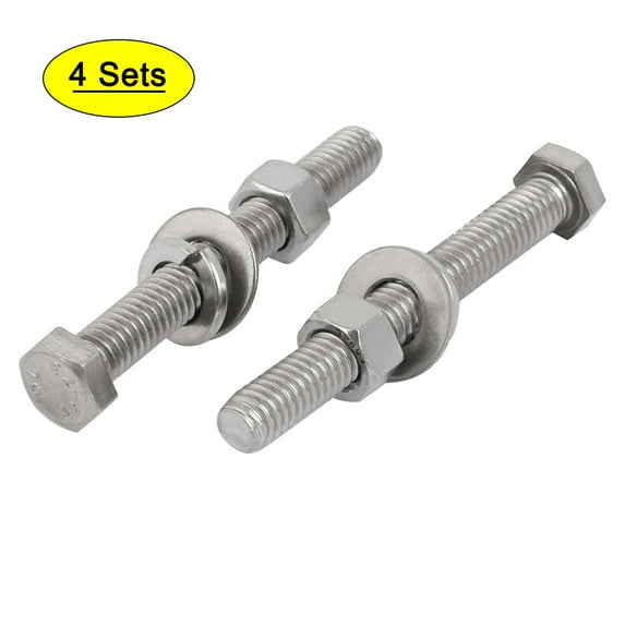 Unique Bargains 4Set 304 Stainless Steel 3/8"-16 Thread 3" Length Hex Bolt Kit w Washer Nut