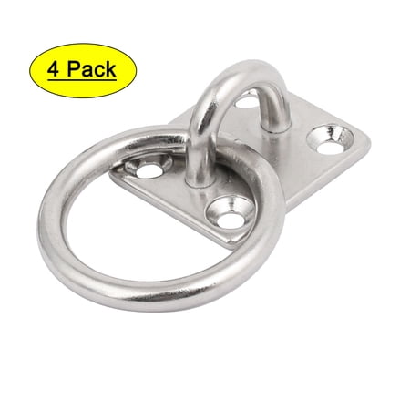 Unique Bargains 4pcs 304 Stainless Steel 5mm Thick Rectangle Sail Shade Pad Eye Plate w Ring