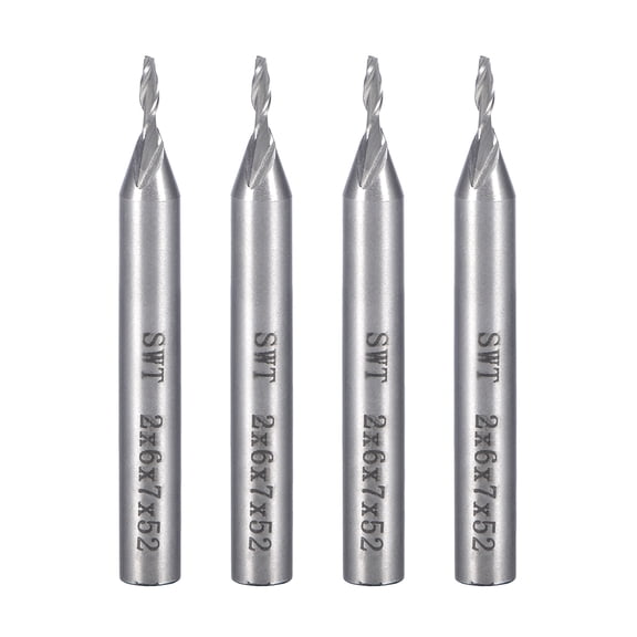 Unique Bargains 4pcs 6mm Shank 2mm x 7mm Straight End Mill Cutter CNC Router Bits 2 Flute