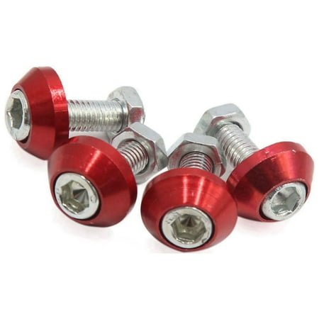 Unique Bargains 4pcs 6mm Thread Motorcycle License Plate Frame Screws Bolts Caps Red