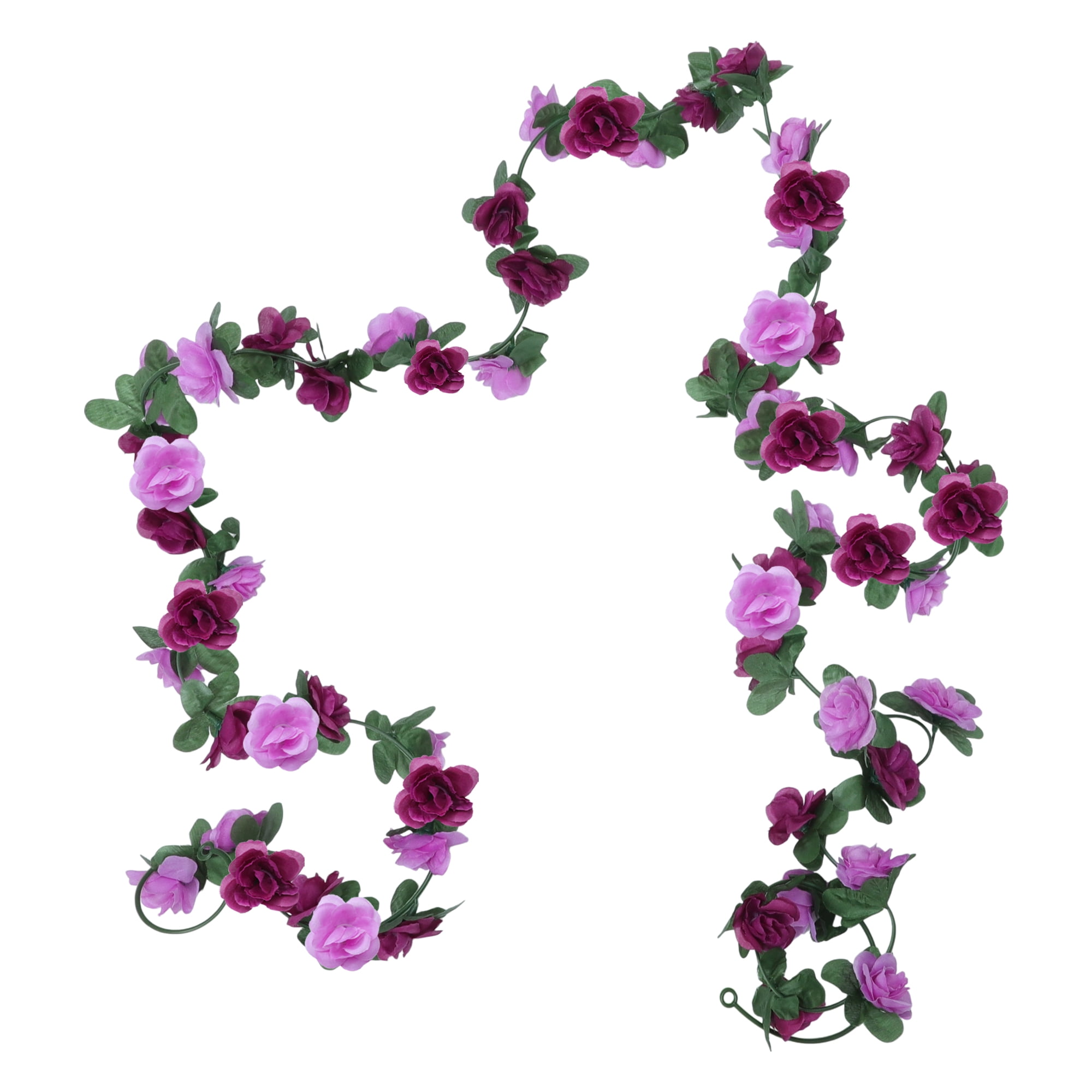 Unique Bargains 4pcs Artificial Flowers Hanging Vine 86.61" Plastic Garland Purple