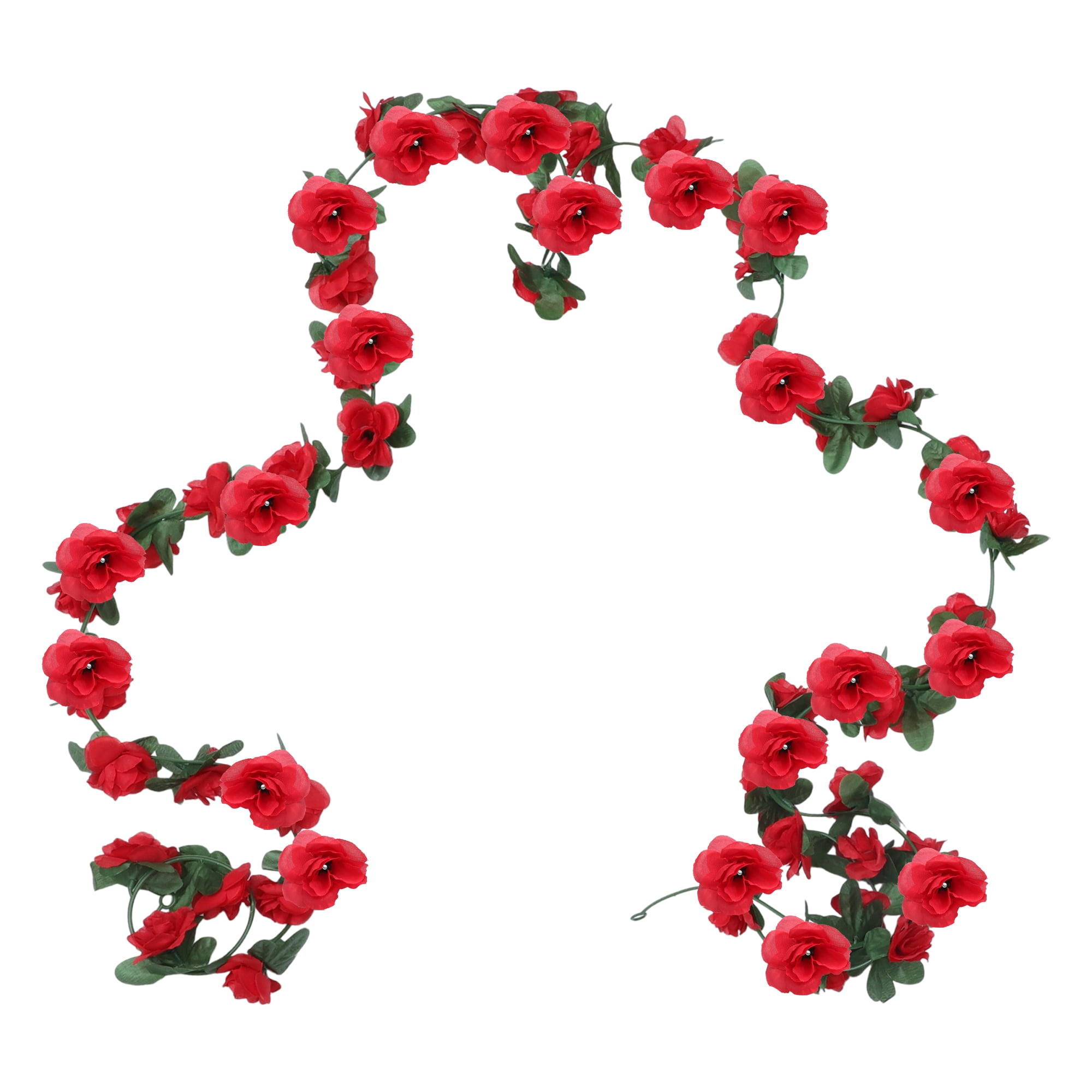 Unique Bargains 4pcs Artificial Flowers Hanging Vine 86.61" Plastic Garland Red