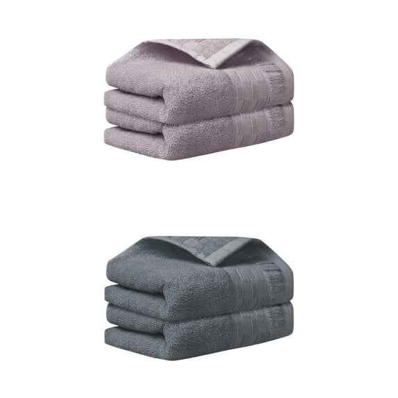 Unique Bargains 4pcs Bathroom Plaid Pattern Hand Towels Comfort Towel Dark Grey, Purple