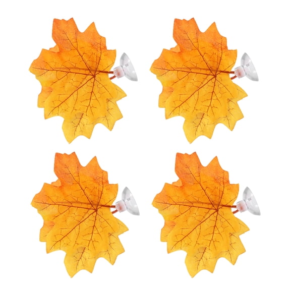 Unique Bargains 4pcs Betta Fish Leaf Pad Hammock Resting Hide Plants Decor Yellow Orange 3.94"x3.54" with Suction Cup