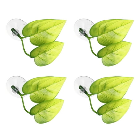 Unique Bargains 4pcs Betta Fish Leaf Pad Hammock Resting Hide Plants Decoration Green 2.48"x1.77" with Suction Cup
