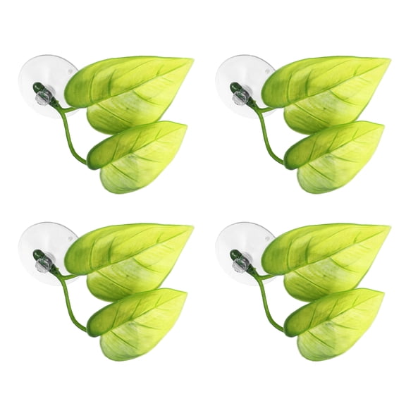 Unique Bargains 4pcs Betta Fish Leaf Pad Hammock Resting Hide Plants Decoration Green 2.48"x1.77" with Suction Cup