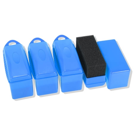 Unique Bargains 4pcs Car Dressing Tire Tyre Wheel Shine Contour Pad Sponge Foam Brush Waxing Cleaning w/ Lid Blue