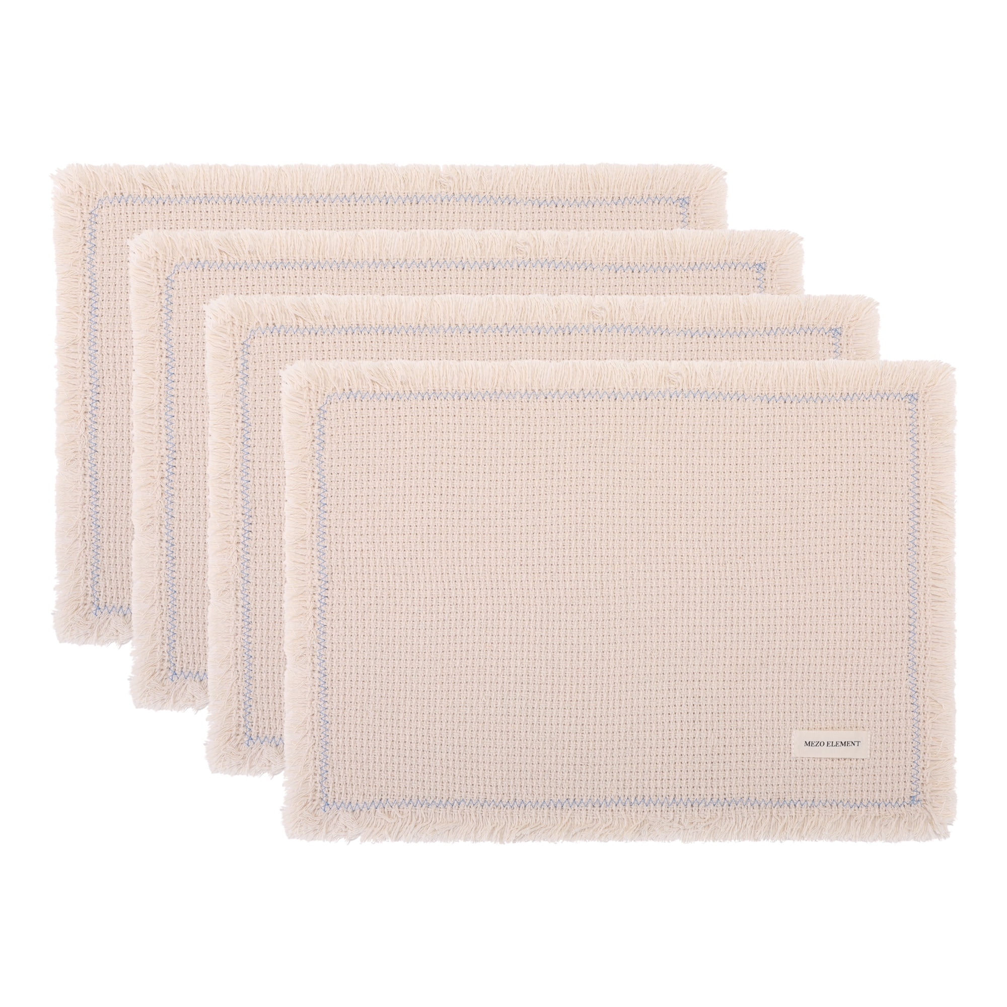 Unique Bargains 4pcs Cotton Blend Washable Table Mat Blue Edge 15.7"x11.8"