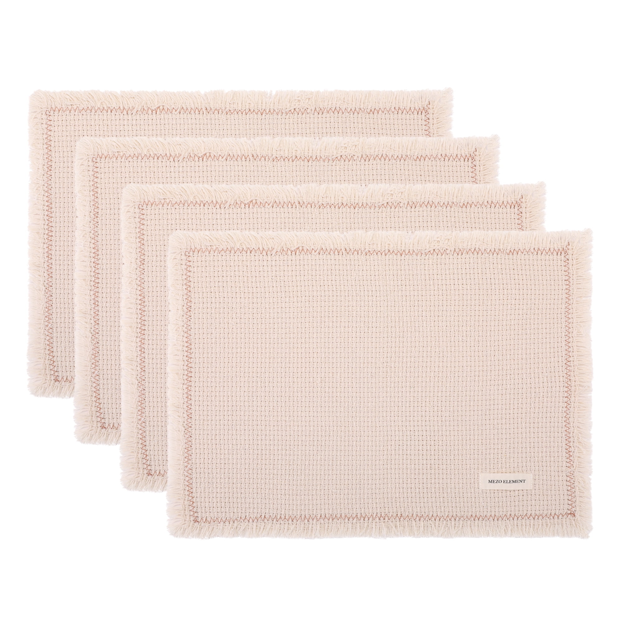 Unique Bargains 4pcs Cotton Blend Washable Table Mat Brown Edge 15.7"x11.8"