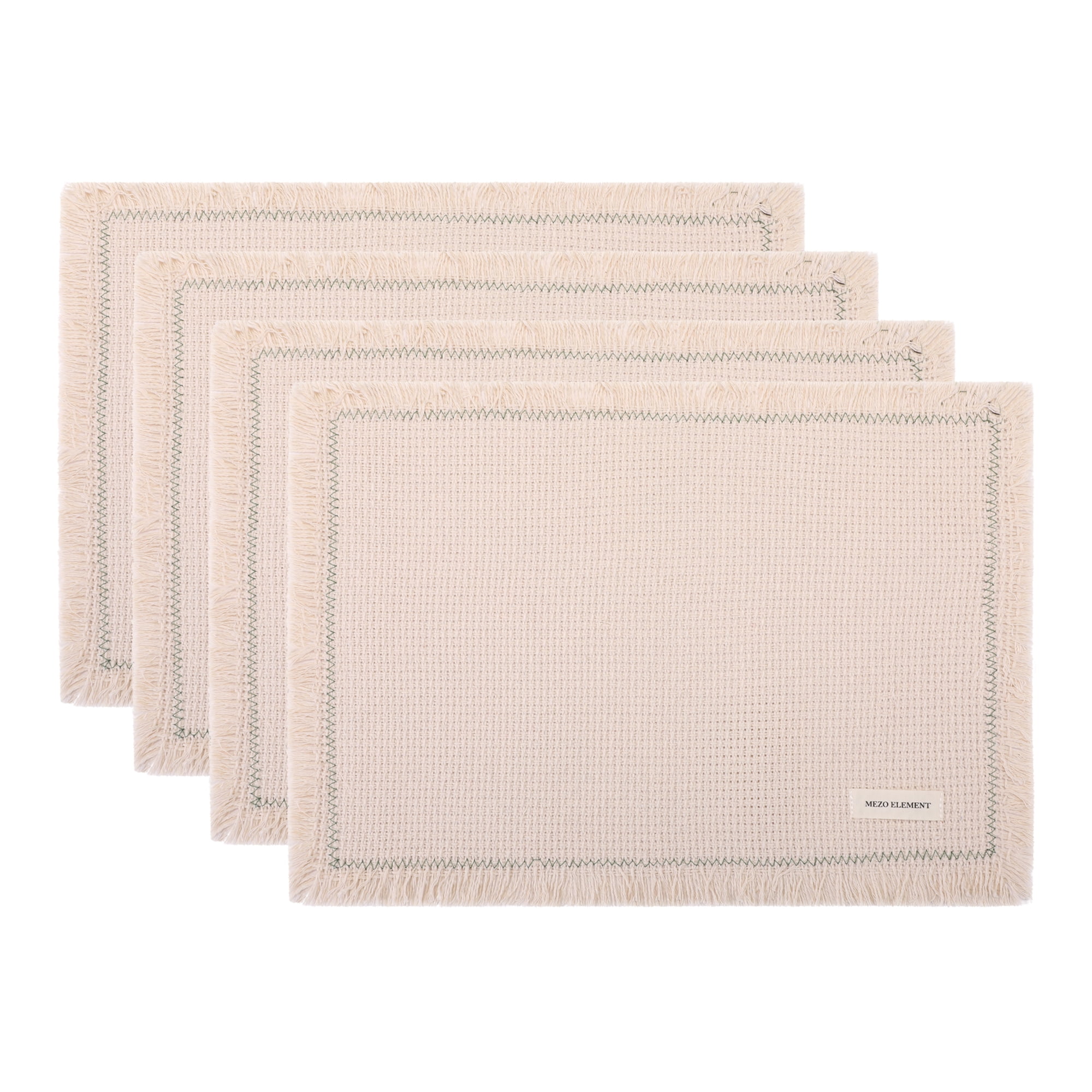 Unique Bargains 4pcs Cotton Blend Washable Table Mat Green Edge 15.7"x11.8"
