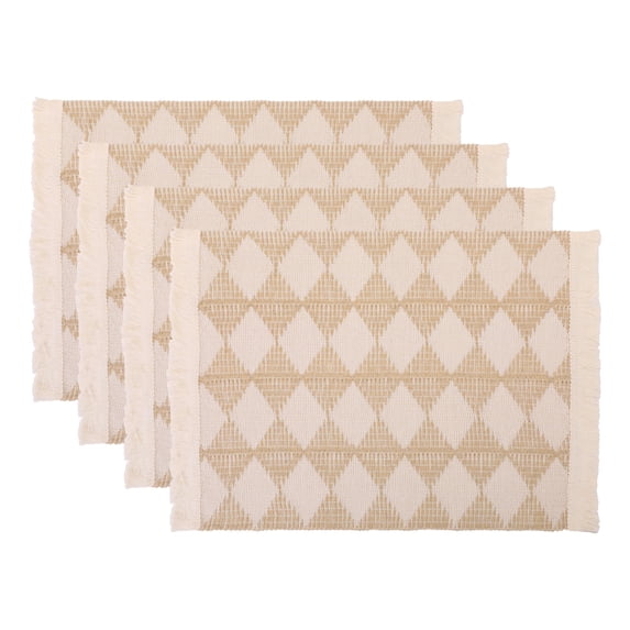 Unique Bargains 4pcs Cotton and Linen Washable Table Mats Diamond 17.7"x13.8"