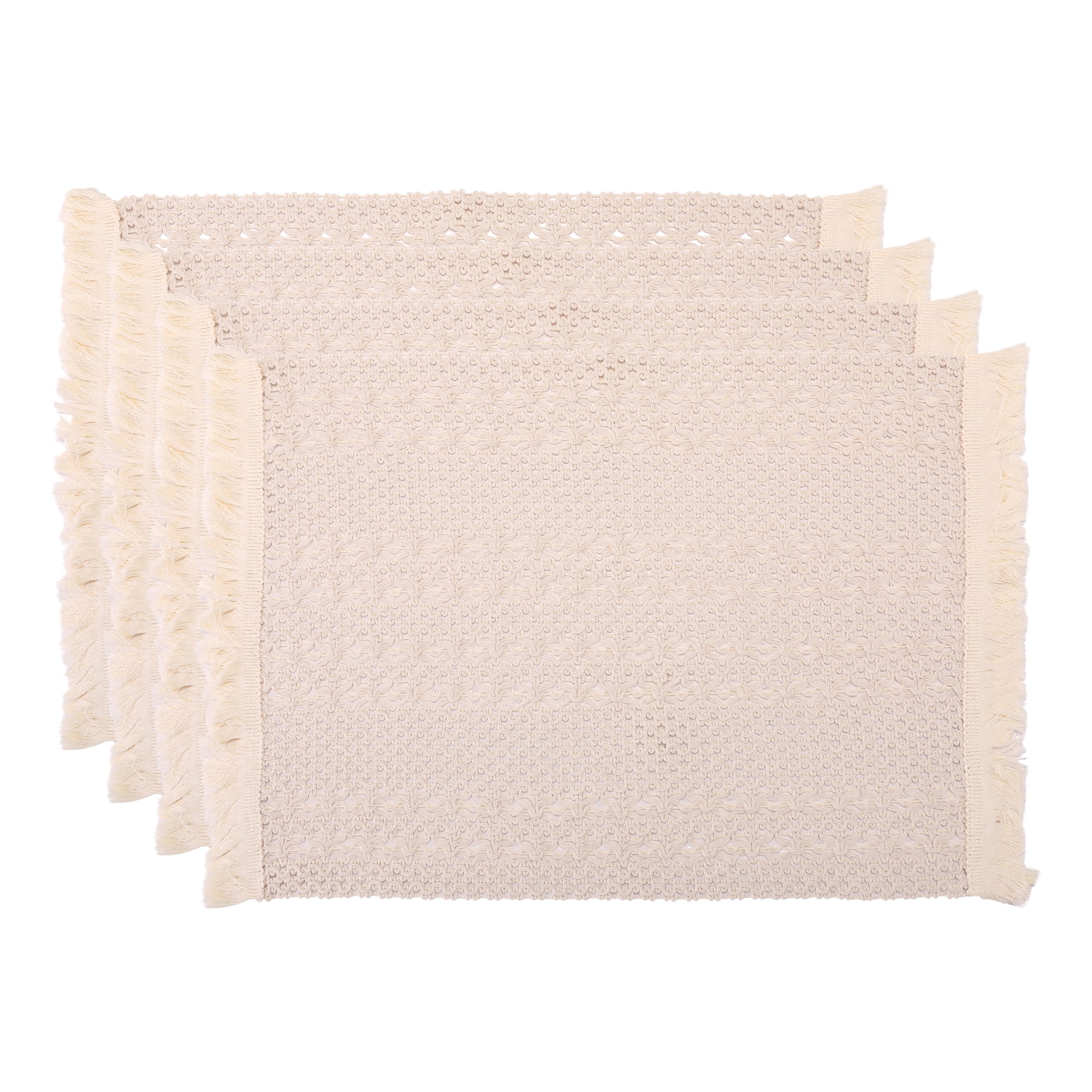 Unique Bargains 4pcs Cotton and Linen Washable Table Mats White 17.7"x13.8"