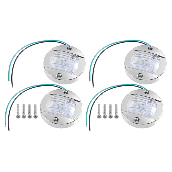 Unique Bargains 4pcs DC 12V 6W Universal Interior Round Marine Boat Light for Boat Kayak Waterproof Clear Shell Green