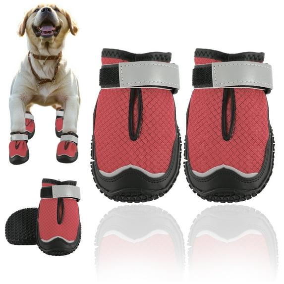 Unique Bargains 4pcs Dog Shoes Breathable Dog Shoes Dog Boots Paw Protectors Red Size 5 Width 2.16"
