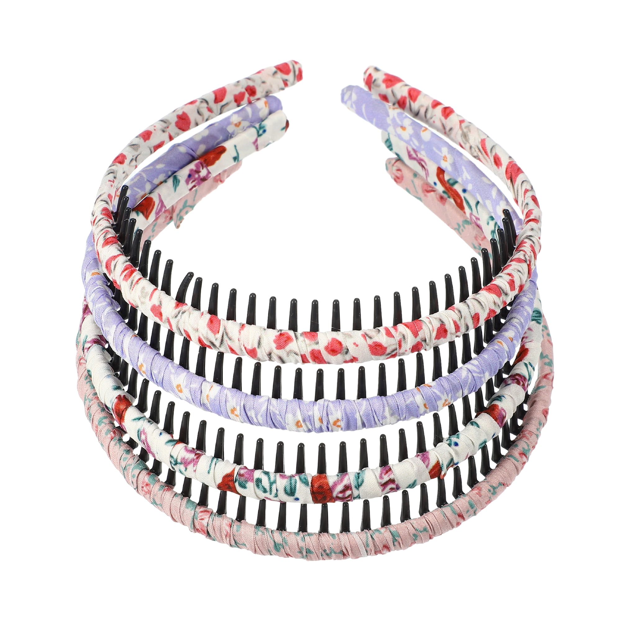 Unique Bargains 4pcs Elastic Teeth Comb Floral Pattern Headbands Tooth Comb for Women