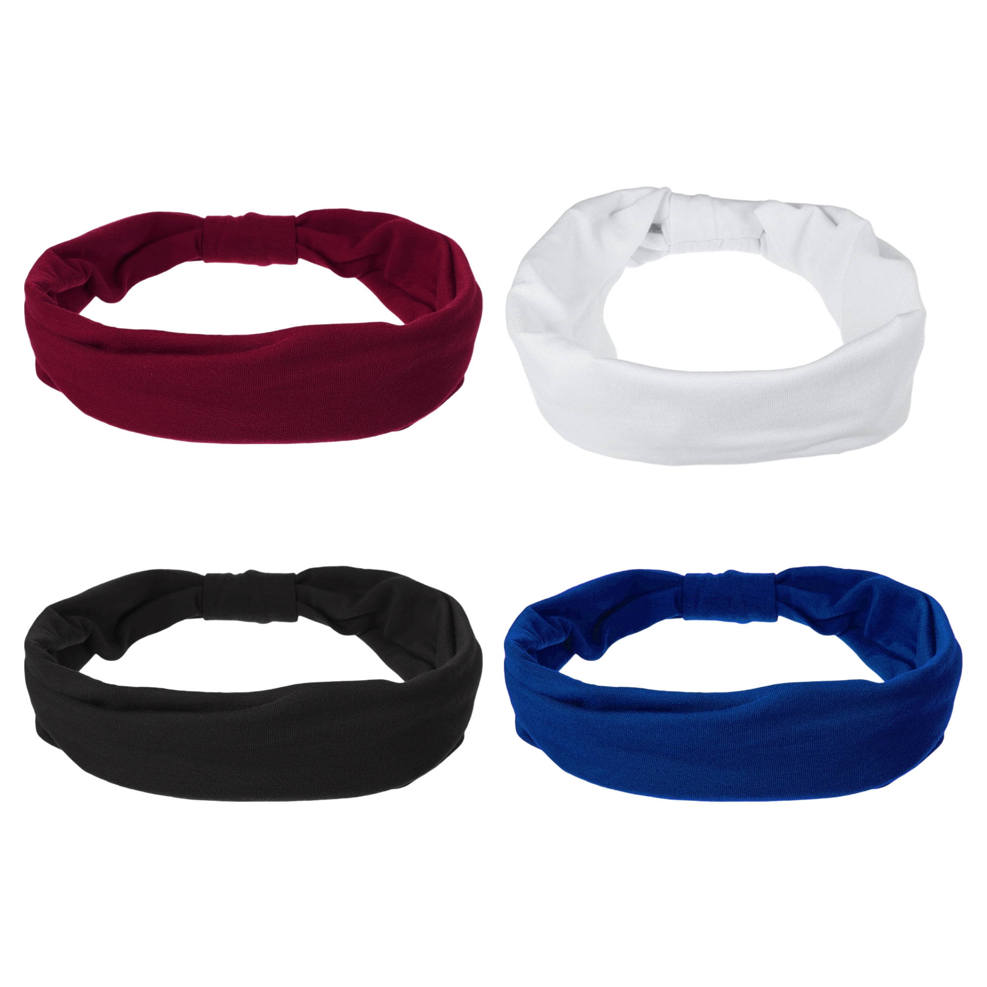 Unique Bargains 4pcs Elastic Twisted Knot Wide Hairbands Black, White, Red, Blue