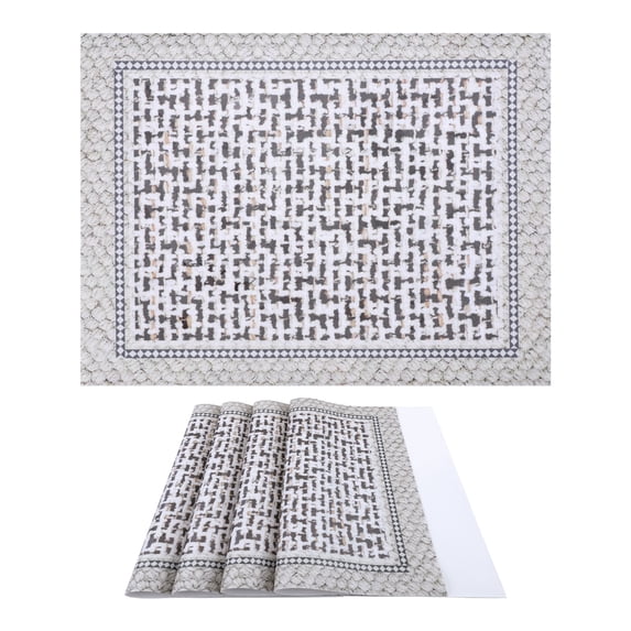 Unique Bargains 4pcs Faux Leather Heat Resistant Mats Beige 15.7"x11.8"
