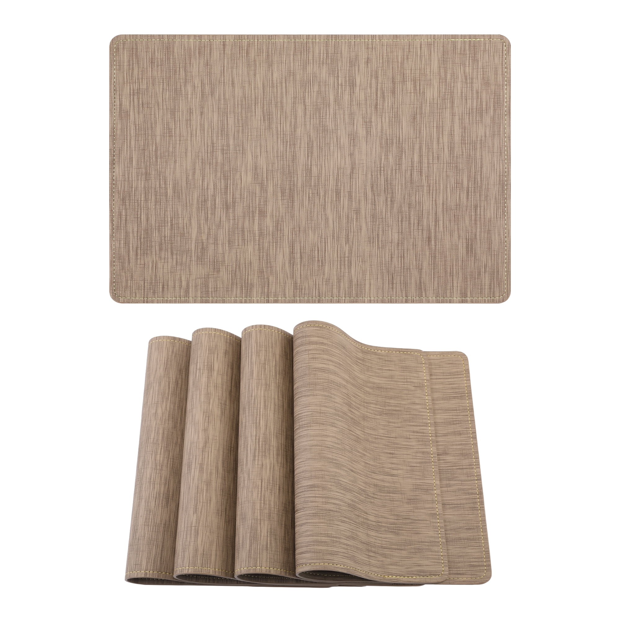 Unique Bargains 4pcs Faux Leather Heat Resistant Placemats Khaki Brown 17.7"x11.8"