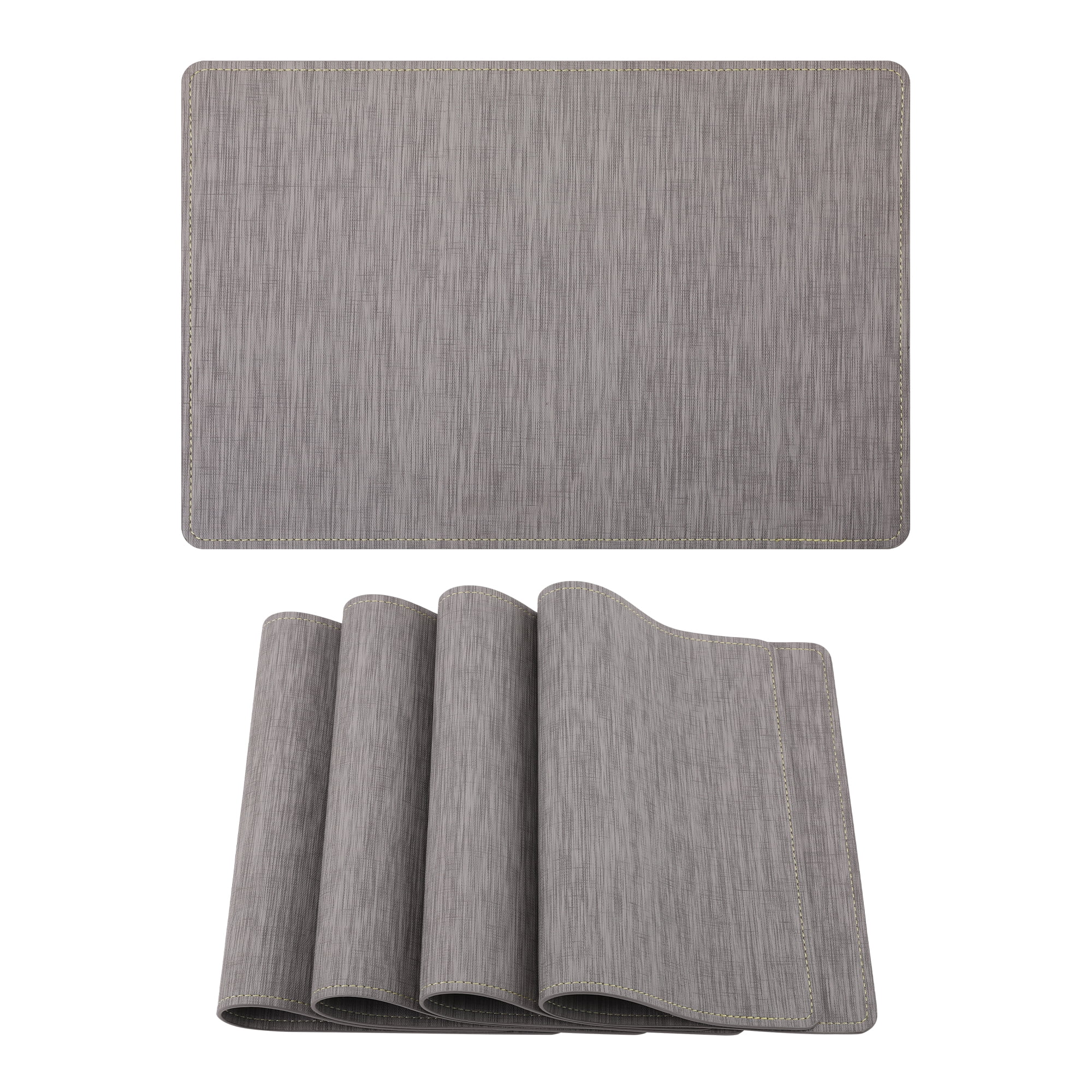Unique Bargains 4pcs Faux Leather Heat Resistant Placemats Misty Gray 17.7"x11.8"