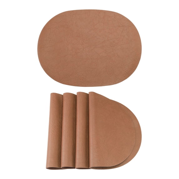 Unique Bargains 4pcs Faux Leather Placemats Brown 17.5"x12.8"