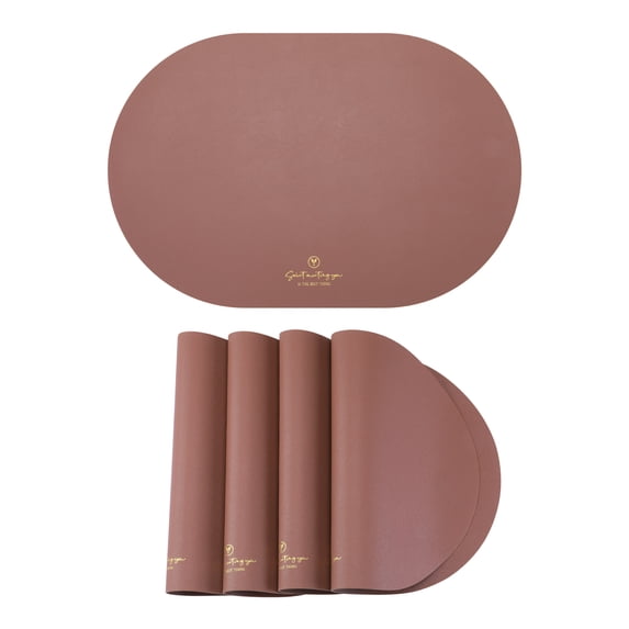 Unique Bargains 4pcs Faux Leather Placemats for Kitchen Brownish 17.7"x11.8"