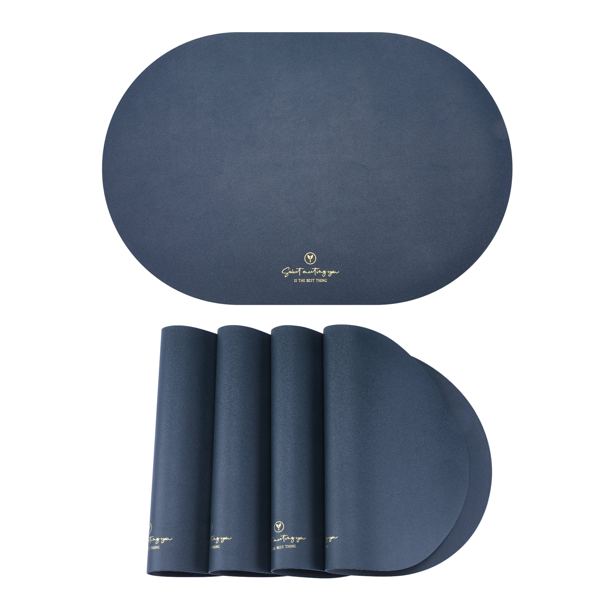 Unique Bargains 4pcs Faux Leather Placemats for Kitchen Dark Blue 17.7"x11.8"