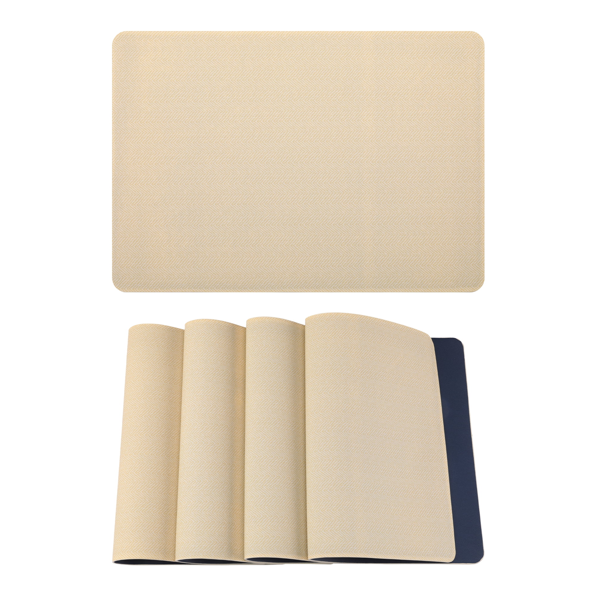 Unique Bargains 4pcs Faux Leather Washable Placemats Beige/Blue 17.7"x11.8"