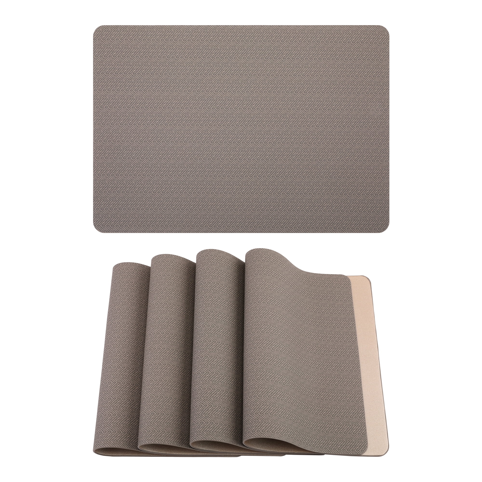 Unique Bargains 4pcs Faux Leather Washable Placemats Gray/Light Gold 17.7"x11.8"
