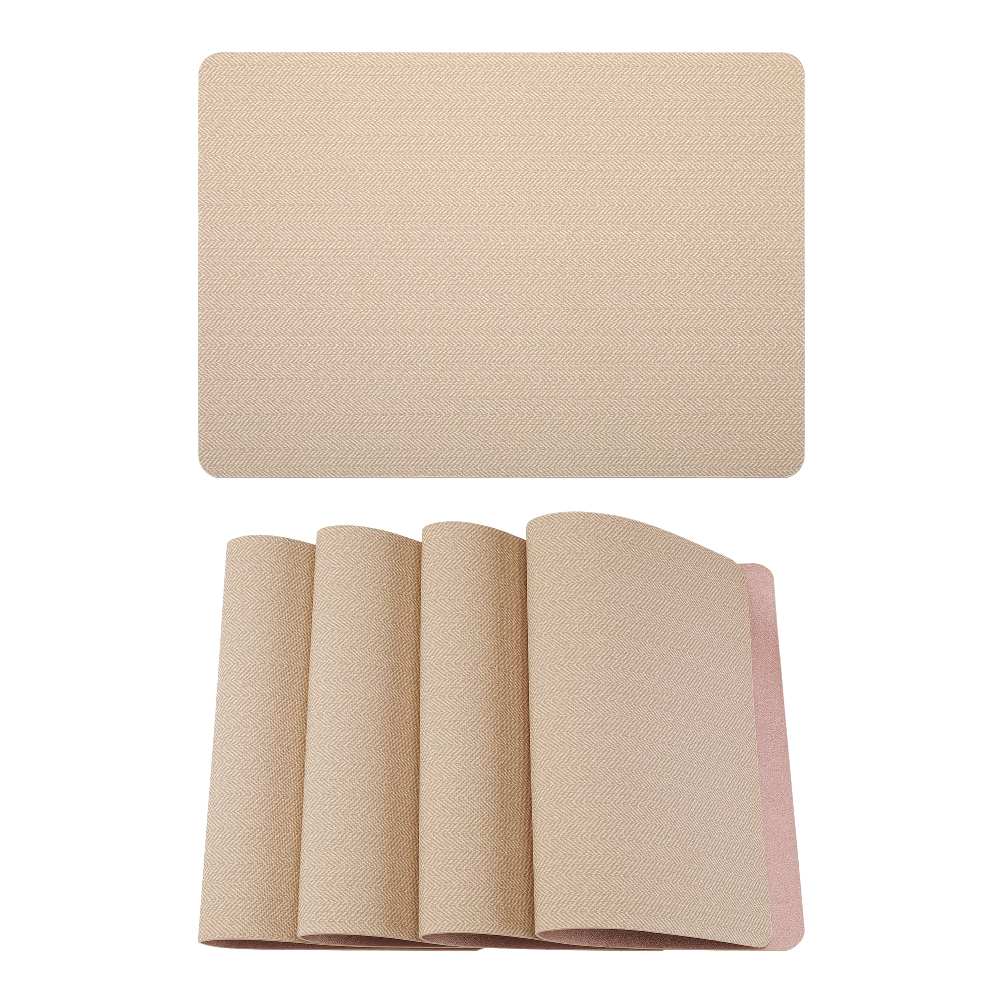 Unique Bargains 4pcs Faux Leather Washable Placemats Gray/Rose Gold 17.7"x11.8"