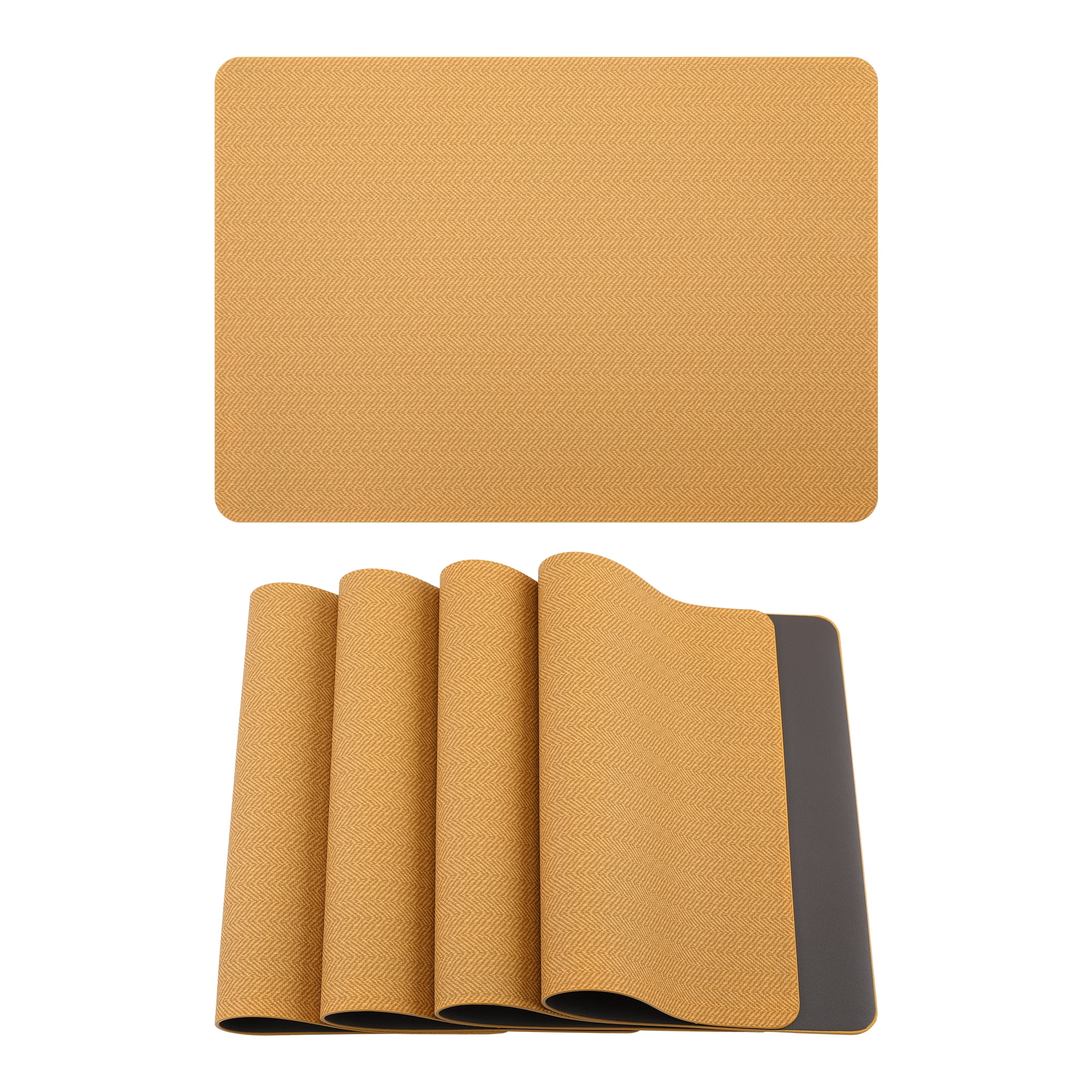 Unique Bargains 4pcs Faux Leather Washable Placemats Yellow/Gray 17.7"x11.8"