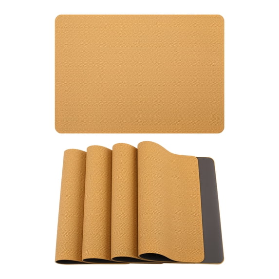 Unique Bargains 4pcs Faux Leather Washable Placemats Yellow/Gray 17.7"x11.8"