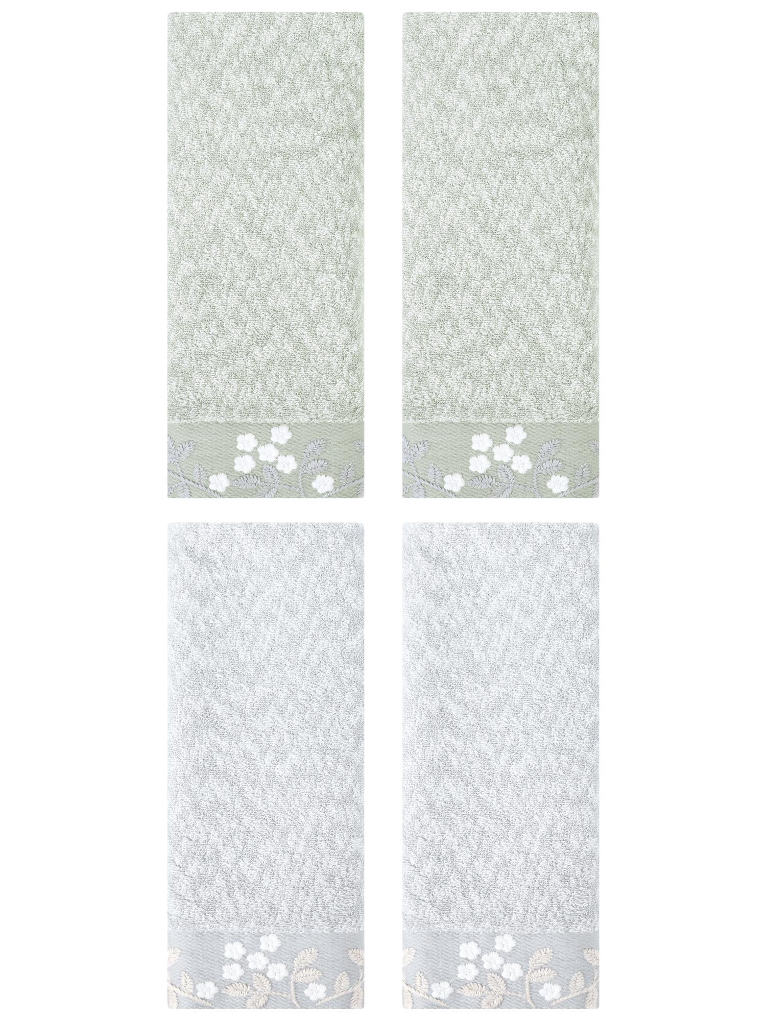 Unique Bargains 4pcs Floral Embroidered Hand Towels Set for Bath Kitchen Grey/Green