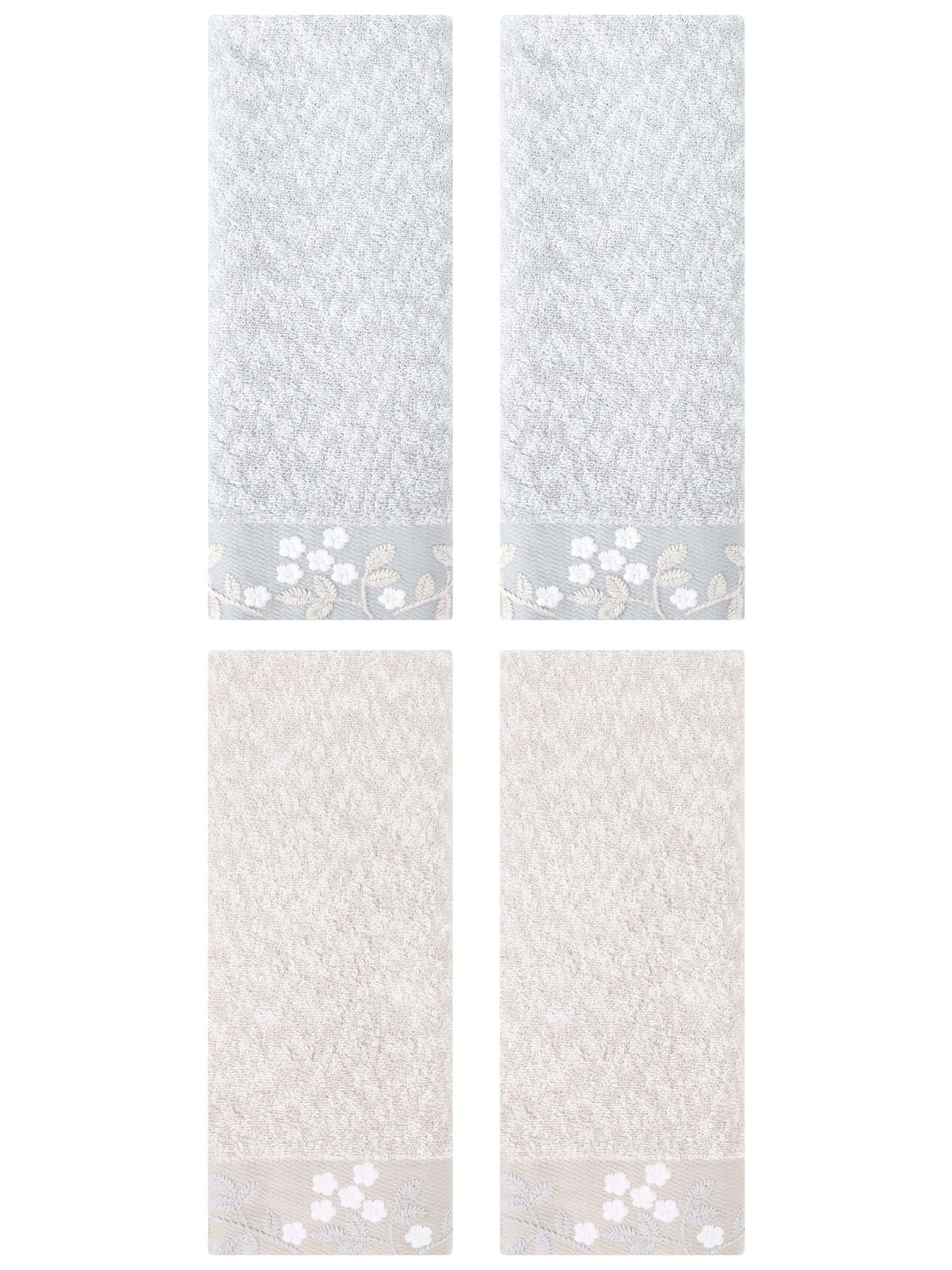 Unique Bargains 4pcs Floral Embroidered Hand Towels Set for Bath Kitchen Grey/Light Brown