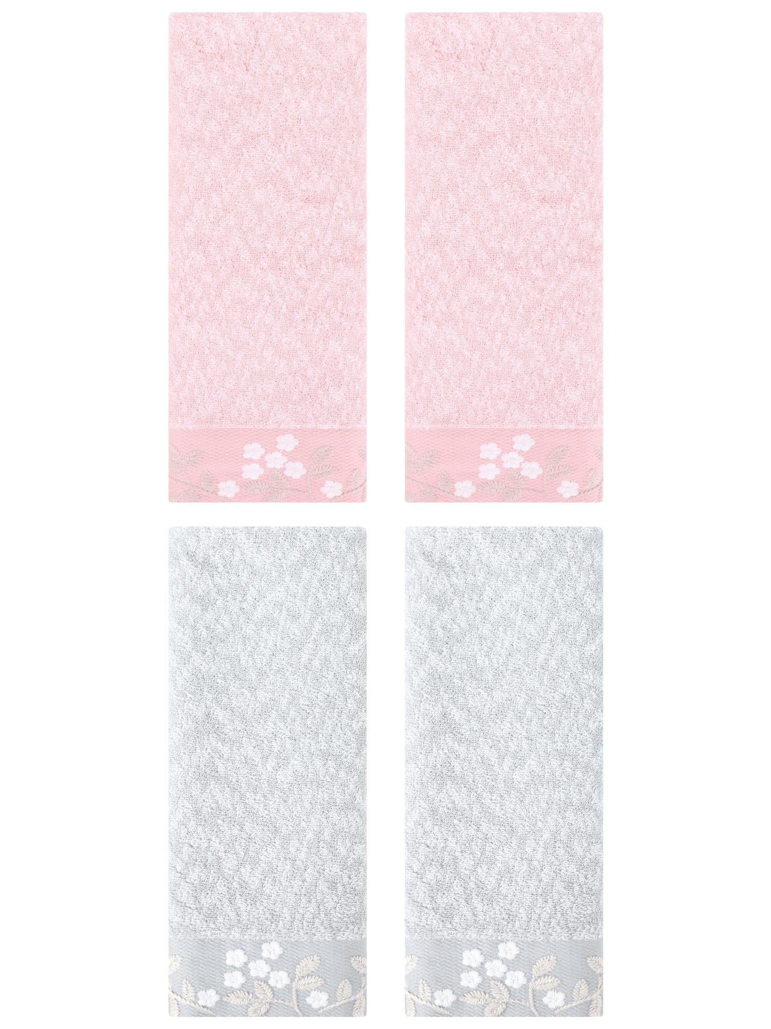Unique Bargains 4pcs Floral Embroidered Hand Towels Set for Bath Kitchen Grey/Pink