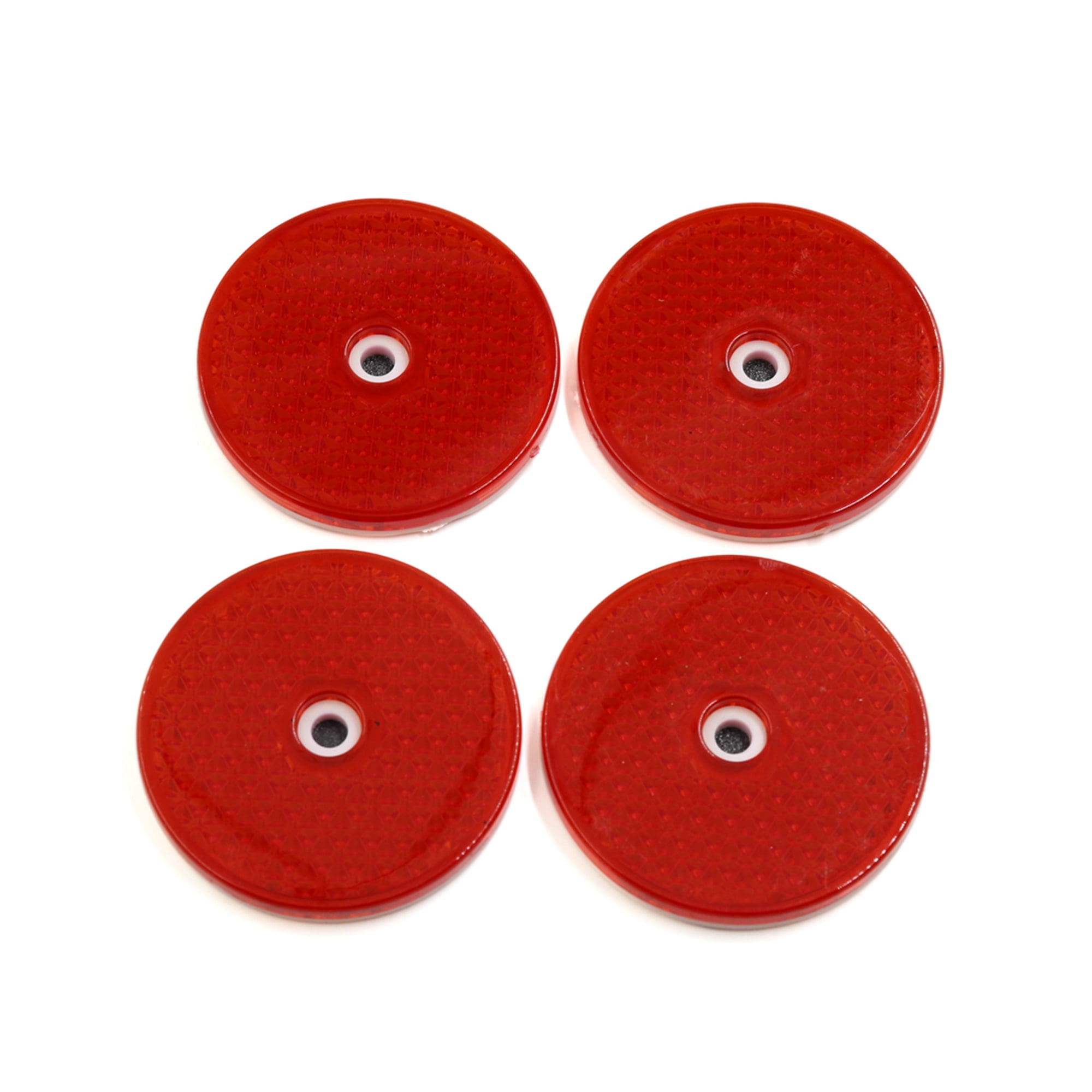 Unique Bargains 4pcs Red Plastic 60mm Diameter Automobile Car Reflector Reflective Plate Sticker