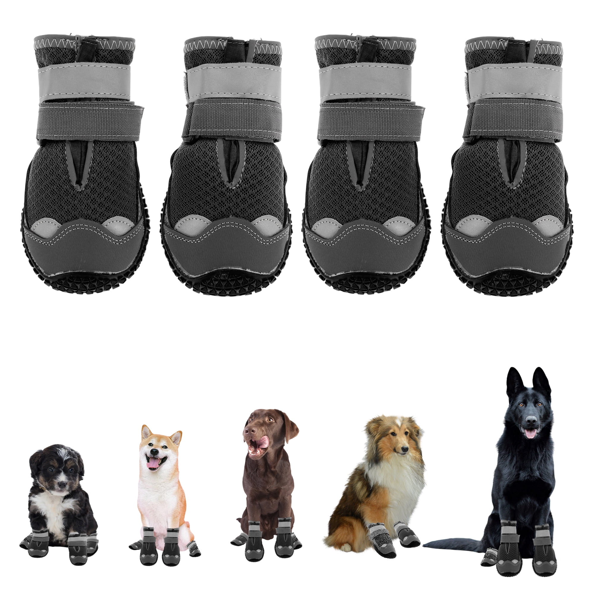 Unique Bargains 4pcs Reflective Waterproof Dog Anti Slip Shoes for Dogs XX Large