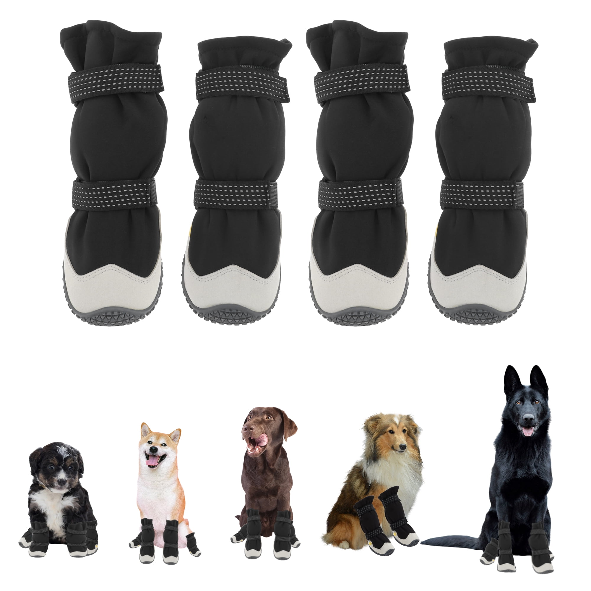 Unique Bargains 4pcs Reflective Waterproof Dog Shoes for Dogs Large